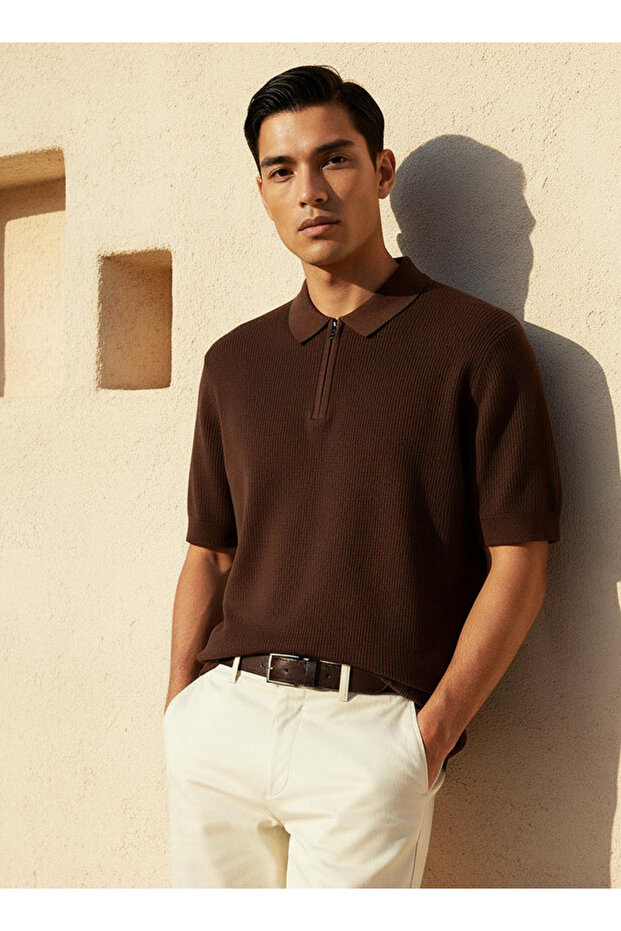 FLAT KNIT ZIP POLO