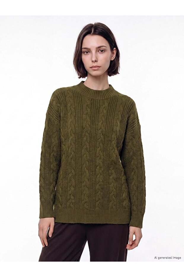 High Collar Patterned Women's Knitwear Tunic (W6)
