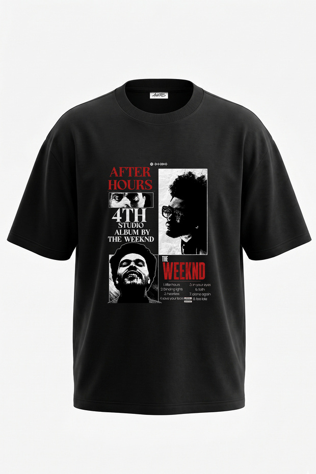 تي شيرت أسود كبير الحجم مطبوع بتصميم The Weeknd_11