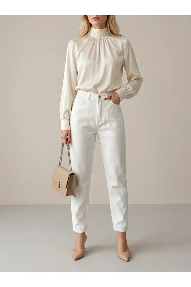 Women's White Linen Mom Jeans Pants