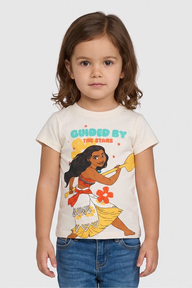 Toddlers Girl Short Sleeve Princess Graphic Print Top, Off White