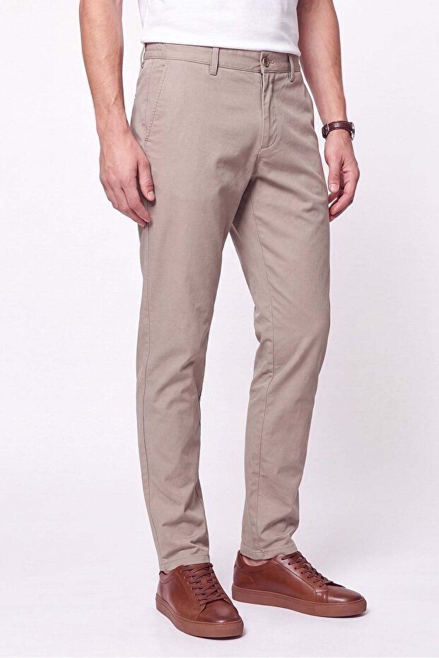 Comfort Fit Elastic Waist Flexible Linen Beige Trousers P 1221