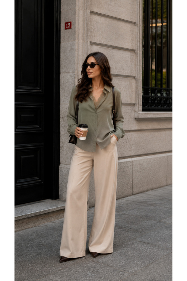 Women's Shirt with Lace Collar and Detailing