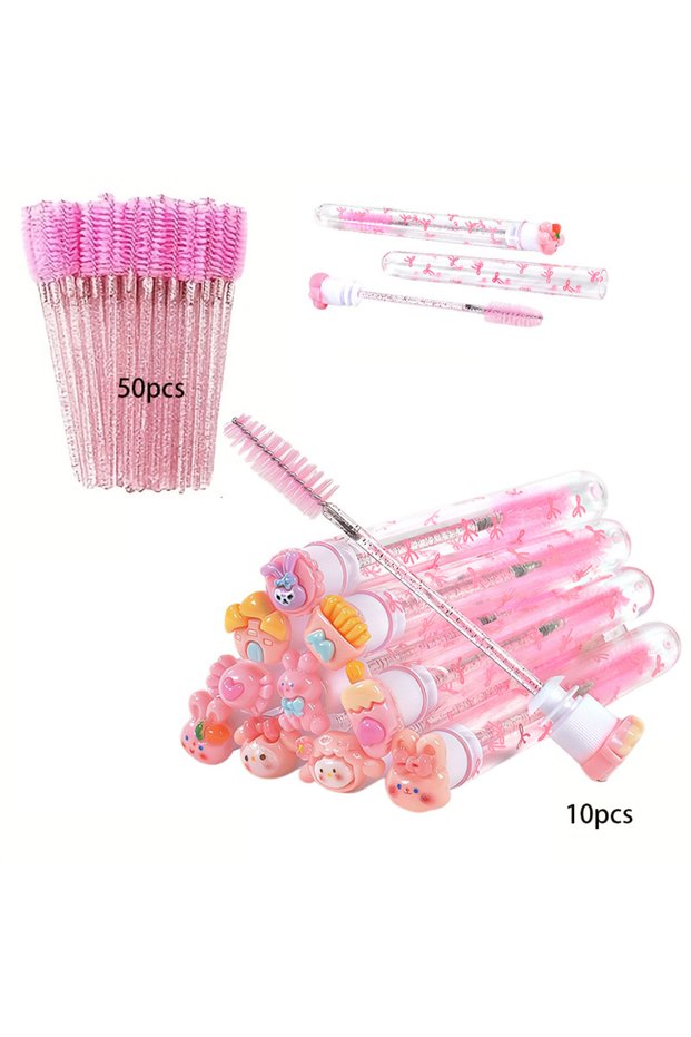 Wool Fiber 60PCS Random Set 60pcs Bow print Women mascara brush, Mascara Tube Brush Set with Protect