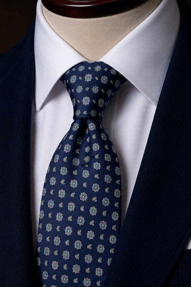 Navy Blue - Pink Small Pattern Italian Silk Tie Ik2505