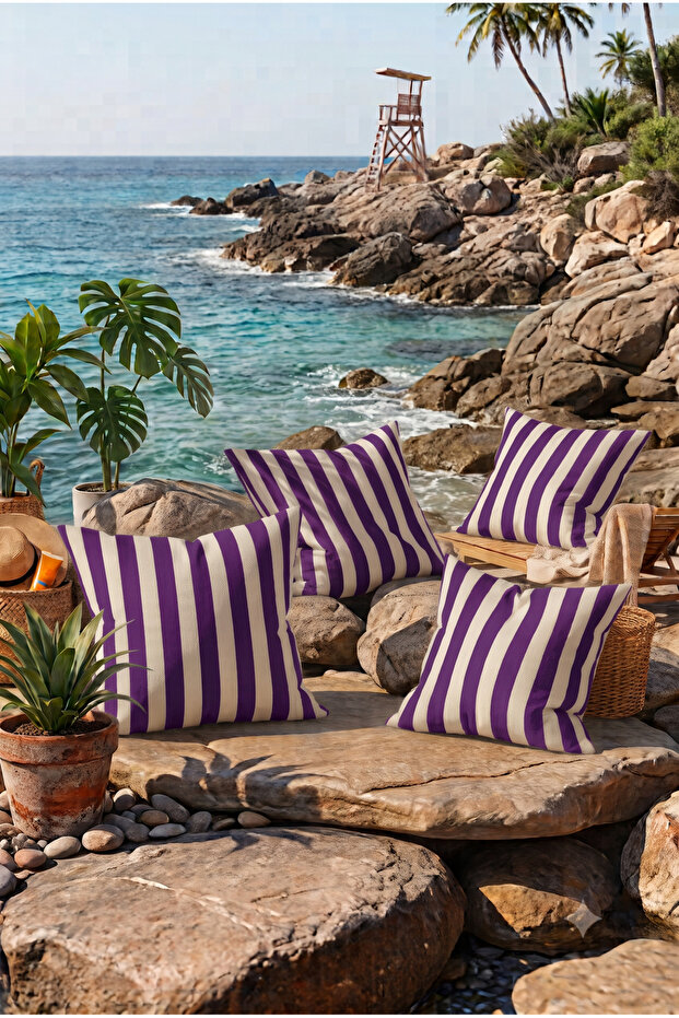 Striped 4-Piece Garden Home Cushion Cover Set (Double-Sided Printed)