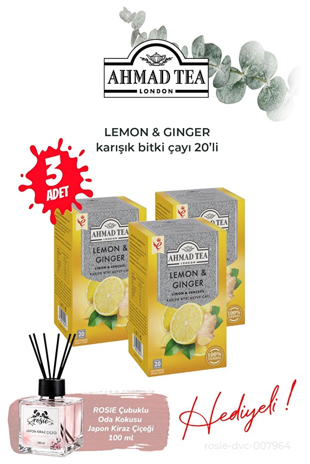 Lemon and Ginger 3 Packs of Mixed Herbal Tea 20-Pack and Room Fragrance