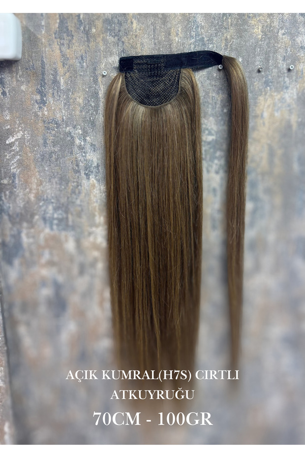70 cm Light Auburn(H7S) Velcro Ponytail – 100 Gr – 100% Real Human Hair