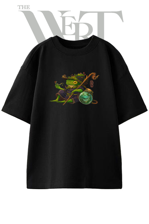 Kurbaga Bilge Design Printed Unisex Black Oversize T-Shirt
