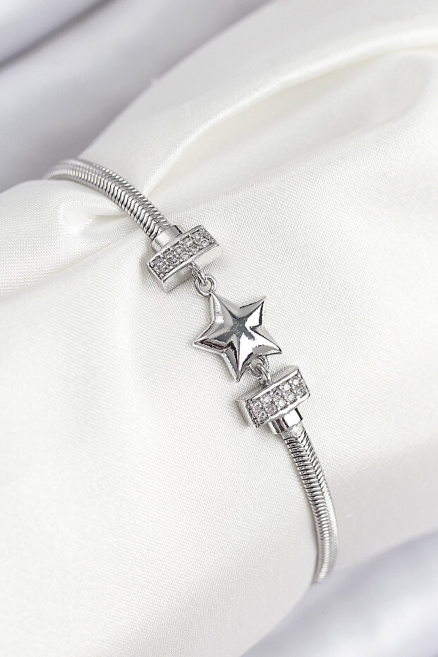 Brass Zircon Stone Clover Model Silver Color Women's Bracelet