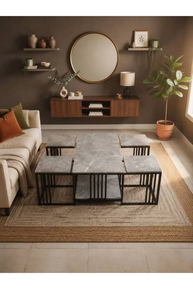 طقم طاولات خدمة مودرن 5 قطع (طاولة رئيسية + 4 طاولات جانبيّة)