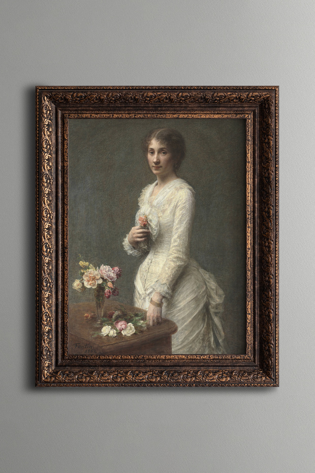 Elegant Woman in White Dress - Vintage Patterned Painting - Thick Model