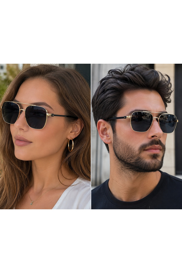 Double Bridge Metal Frame Unisex Sunglasses