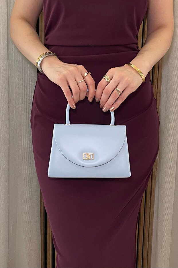 Women's Baby Blue Minimal Bag - Hand and Shoulder Bag with Chain Strap