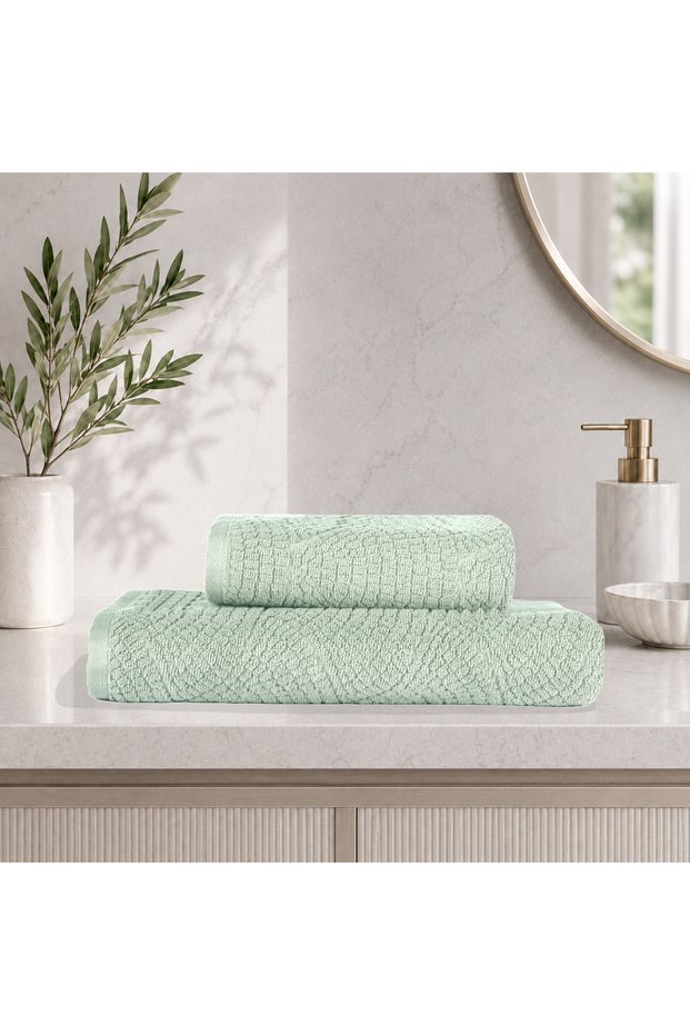 Lavenza 100% Cotton Jacquard 2-Piece Bathroom Set Mint 50X90/90X150 50X90/90X150