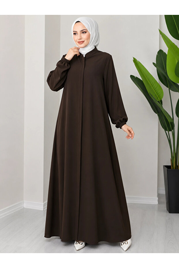 Large Size Medina Silk Abaya - Brown / F0149
