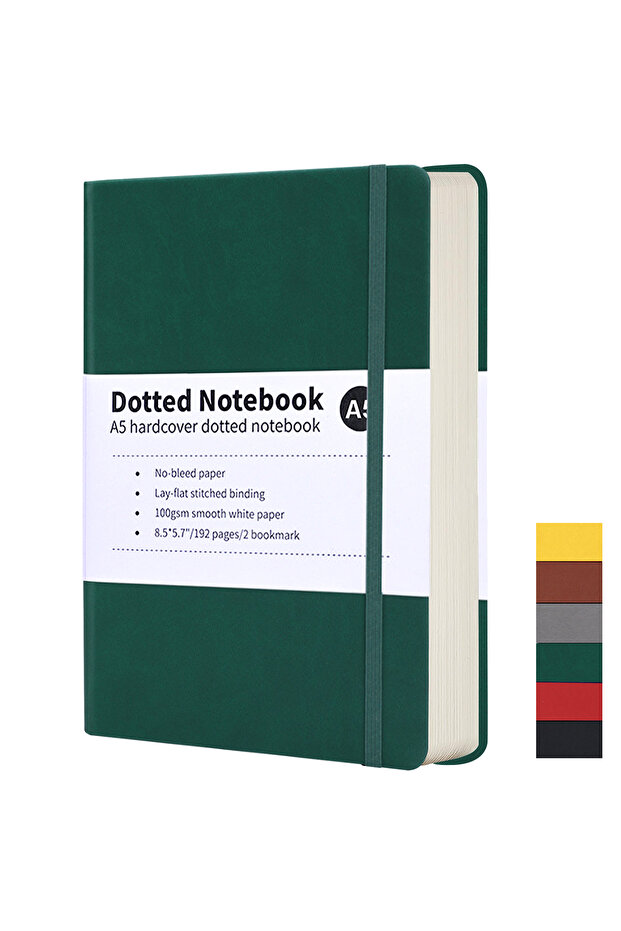 A5 green A5 Notebook 192 Pages Classic Journal Dotted Paper Hard Cover Business Creative Elastic Ban