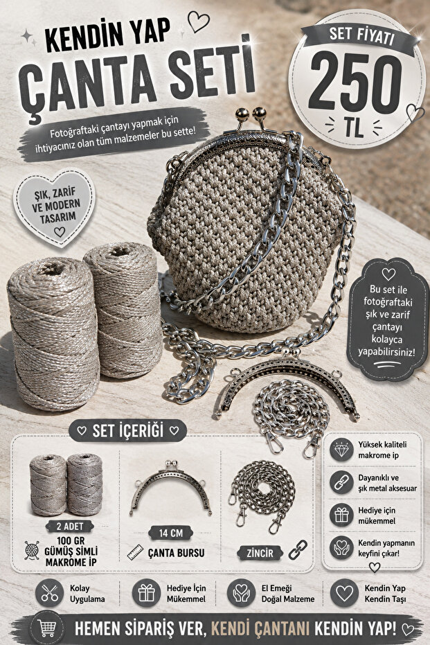 DIY Bag Set | Silver Glitter Macrame Bag Making Set