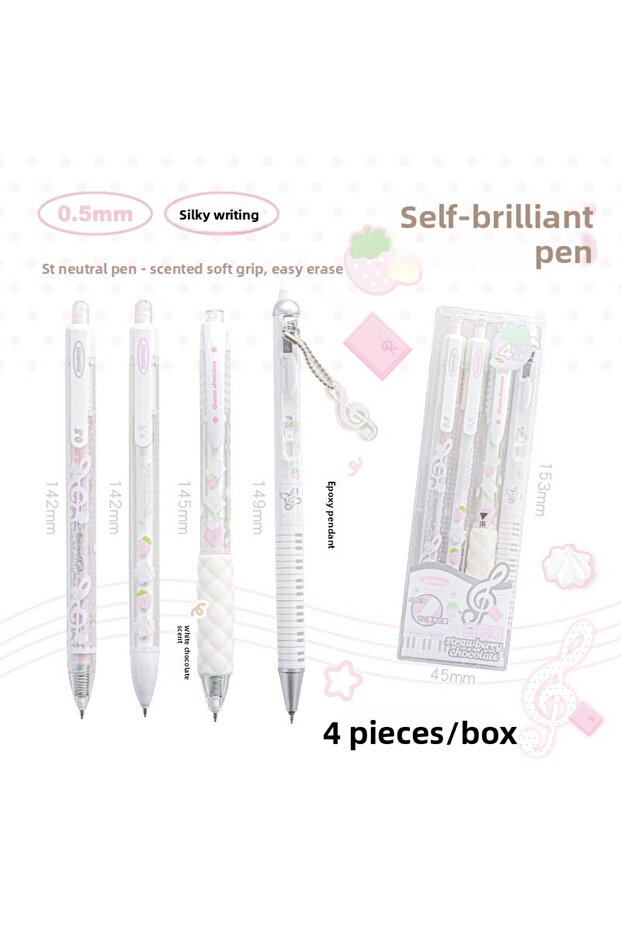 ZXB661-white Strawberry Chocolate 0.5mm Ballpoint Pen Cute Student Click Pen for Brushing Questions