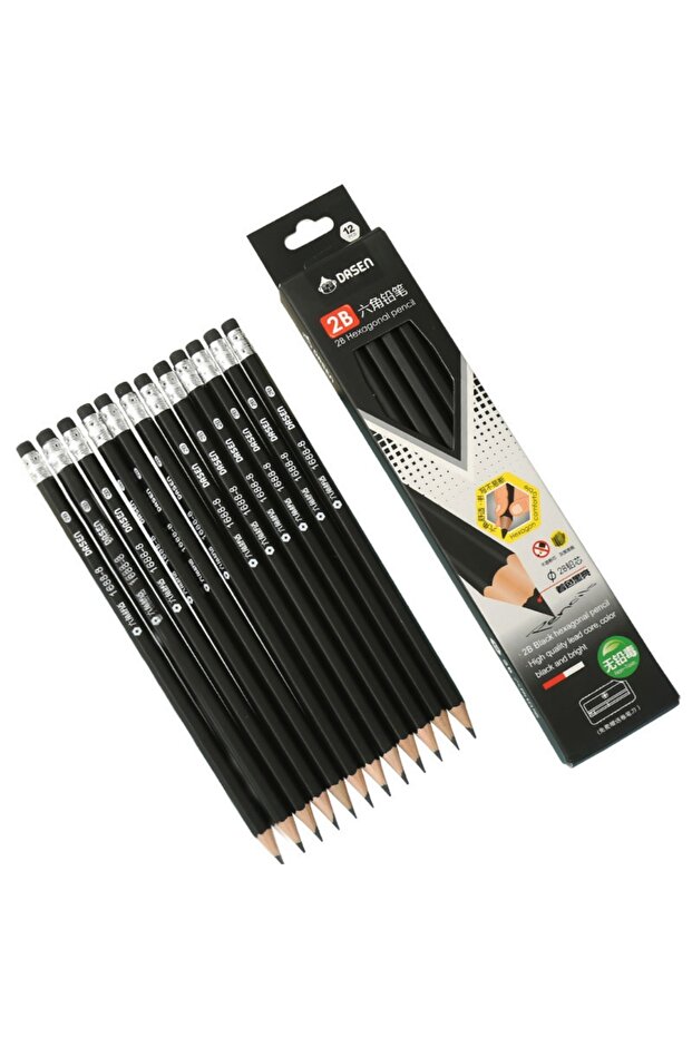 12PCS 12 Pack 2B Pencils with Eraser Top, Basswood Black Barrel Pencils for Students Exam, Sketching