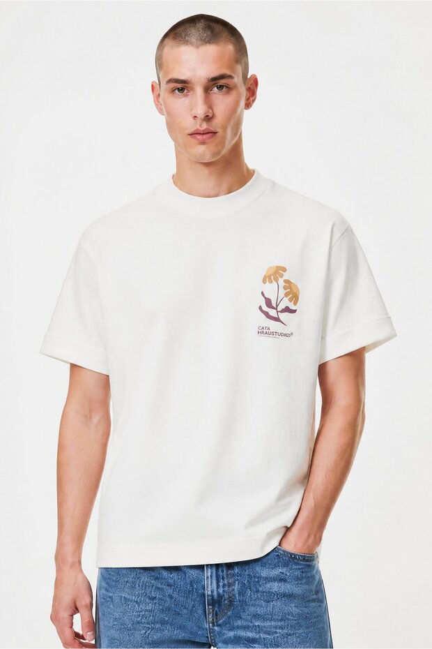Men Crew Neck Short Sleeve Brand Logo T-Shirt, White
