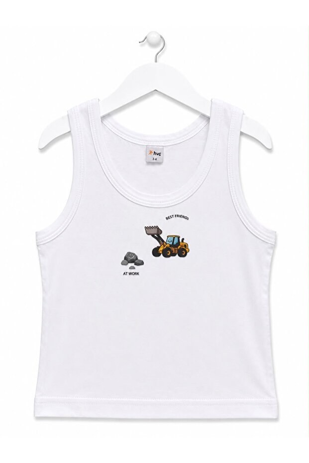 Boy's Printed 100% Cotton Thick Strap Undershirt White Soft Textured (1-14 Years Old)