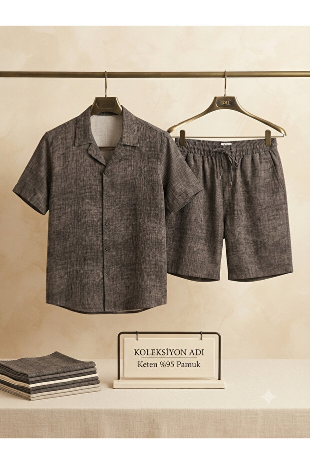 Men's Shorts Shirt Camping Shirt and Shorts Linen Cotton Summer Set 100% Linen Camo Pattern