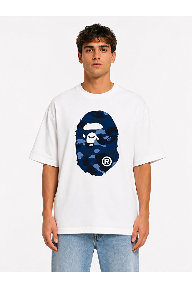 Unisex Women's Men's Bape Gorilla Camouflage Patterned Design Printed Oversized Thick Fabric Relaxed Fit T-Shirt