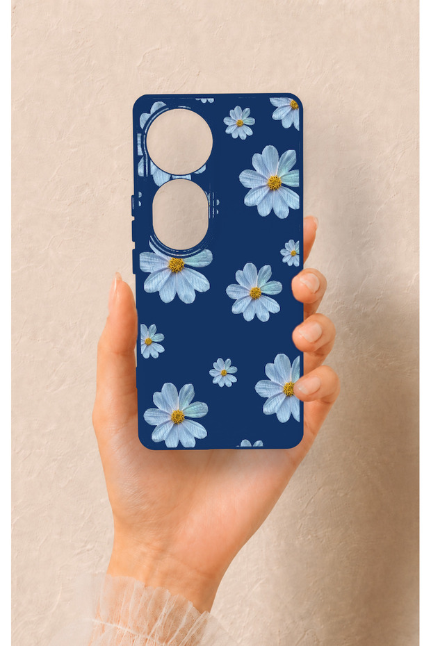 Vivo V40 Compatible Blue Daisy Patterned Silicone Case