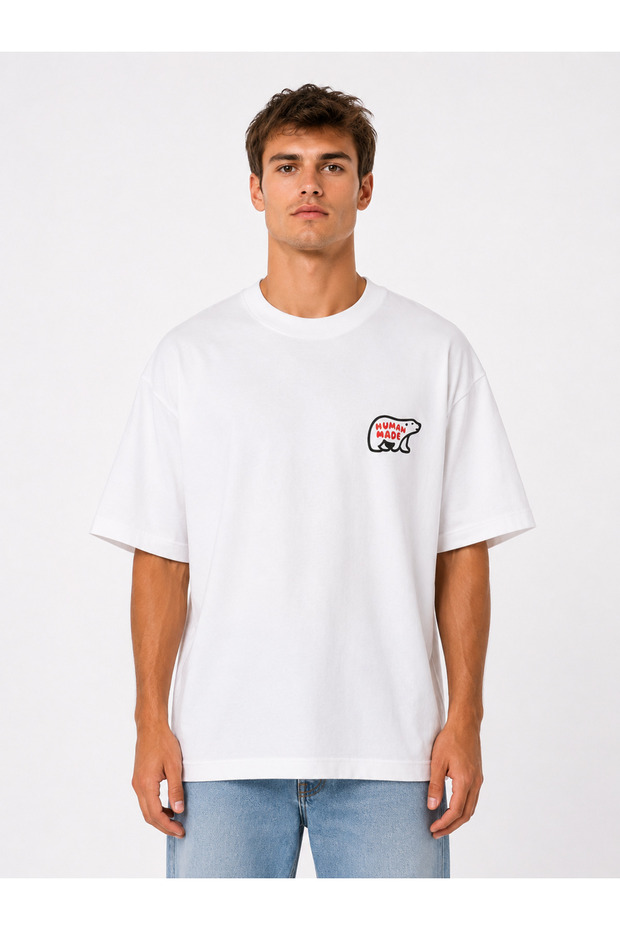 Unisex Women's Men's Human Made Polar Bear Front Design Printed Oversized Thick Fabric Relaxed Fit T-Shirt