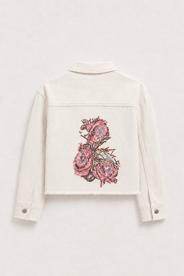 4-14 Years Old Leona Luxery Pink Girls' Jacket-Ecru