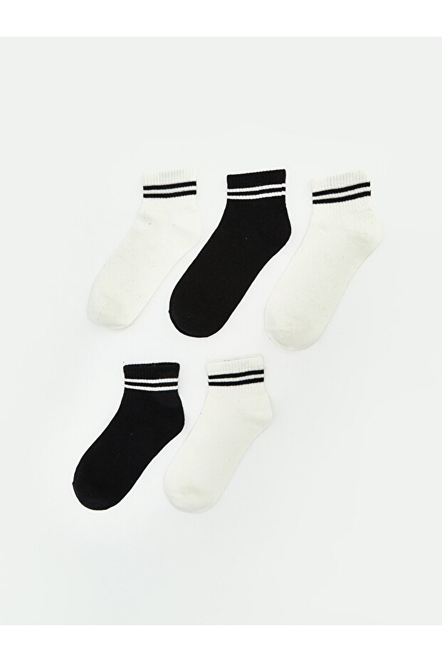 Two Mt Shop Quality Lcw Dream White Striped 5-Piece Pack Women's Bootie Socks