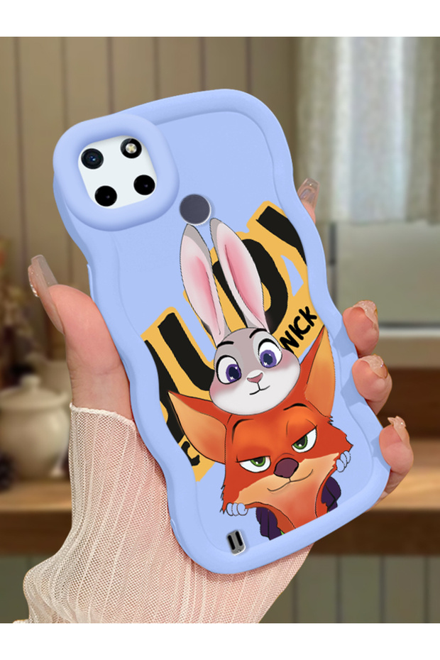 Realme C21Y Compatible Case Camera Protector Blue Silicone Couple Phone Case Rabbit Pattern