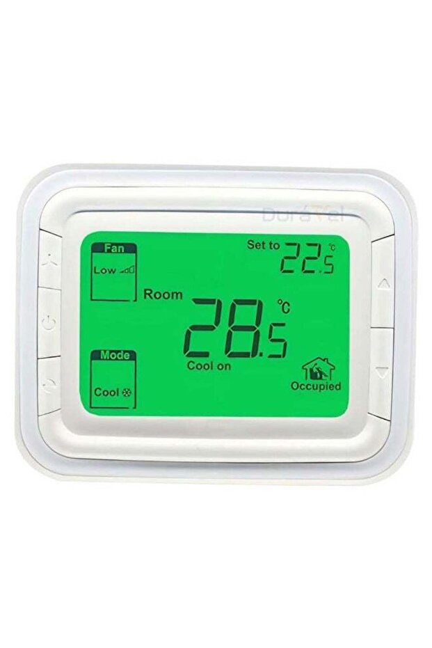 Digital LCD Thermostat with Green Backlight Display, Temperature Control Panel, Fan and Cool Mode, Room Occupancy Sensor