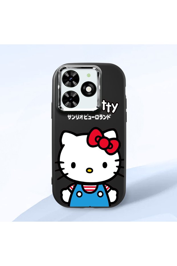 Tecno Spark 20C Compatible Case Camera Protector Black Silicone Couple Phone Case Kitty Pattern
