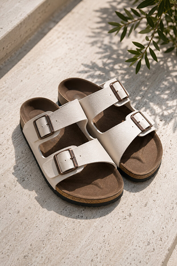 Comfort Anatomical Double Buckle Cork Sole Daily Comfortable Stylish Belted Slippers Unisex