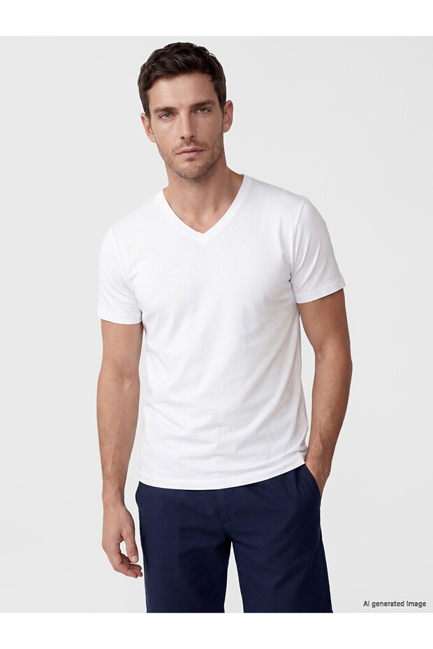 Nevavm with Difference V-Neck Combed Cotton Men's T-Shirt