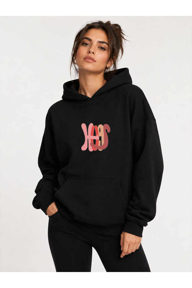 Hugs Printed Hooded 2 Thread Raster Sweatshirt