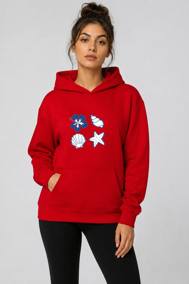 Sea Shells Printed Hooded 2 Thread Raster Sweatshirt
