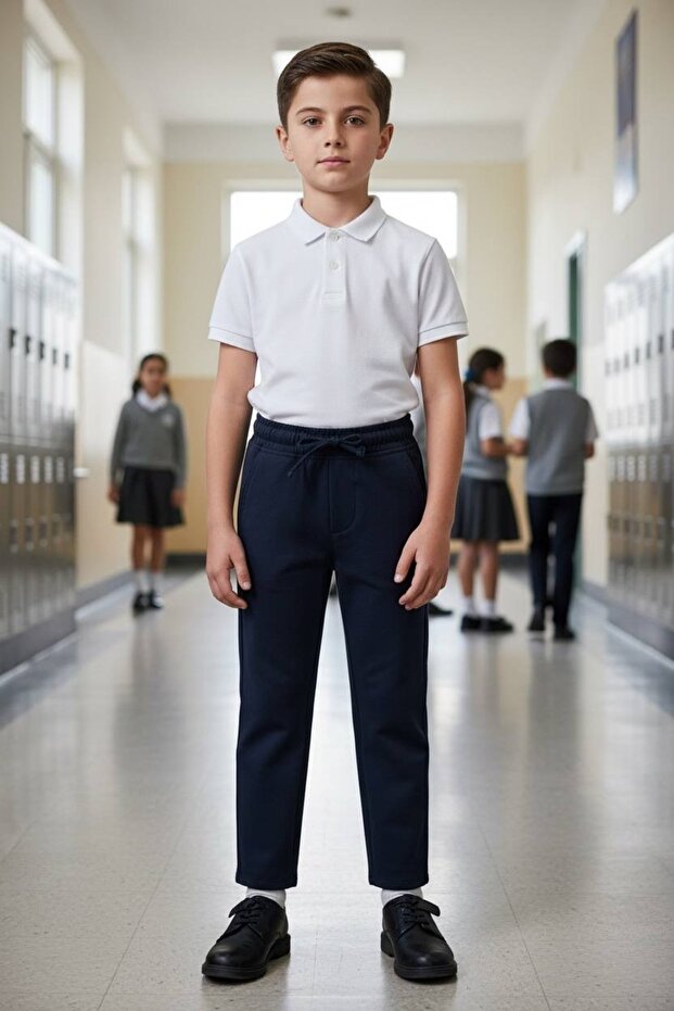 Boys' School Trousers, Elastic Waist, Lycra Polyviscon Fabric, Classic Cut, Flexible and Comfortable School Uniform