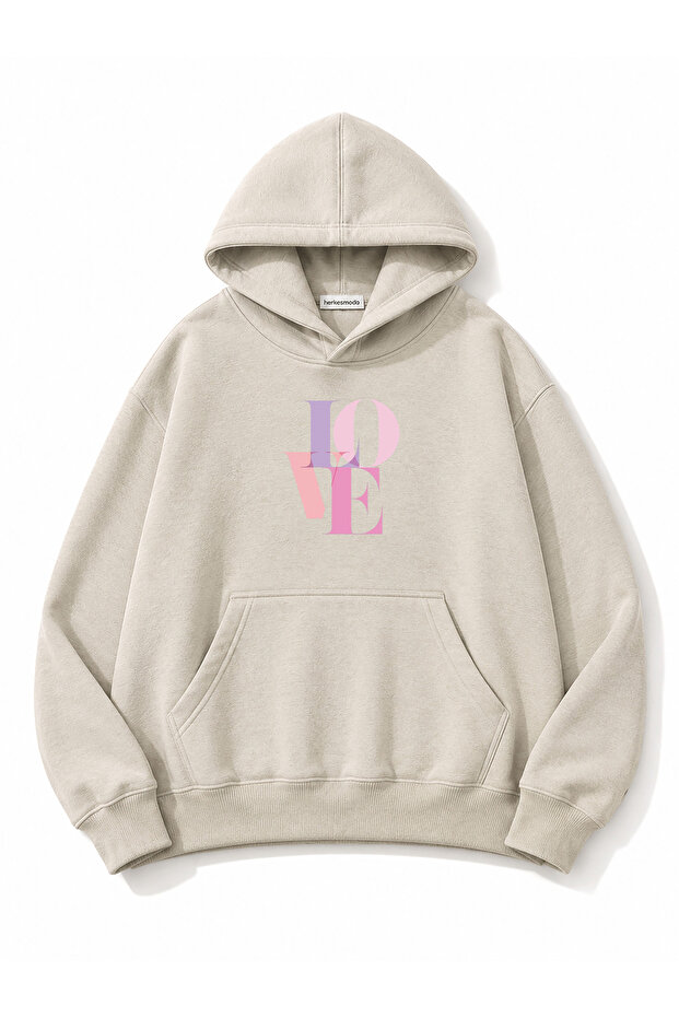 Love Printed Hooded 2 Thread Threaded Sweatshirt