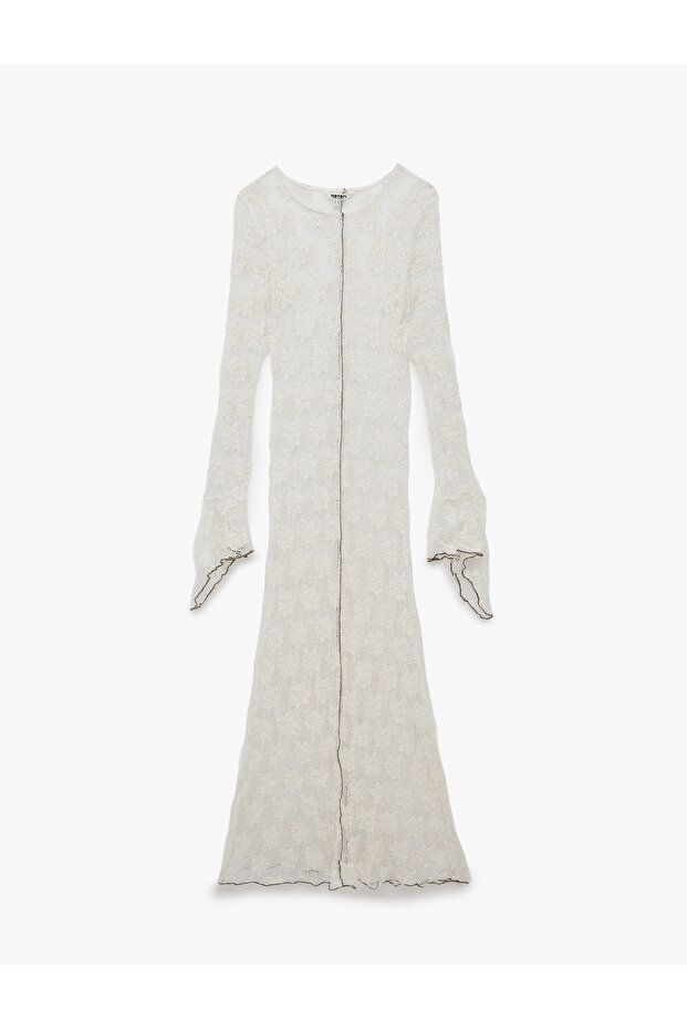Long Spanish Sleeve Floral Motif Long Lace Beach Dress
