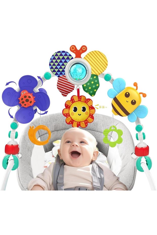 Adjustable Arch Bassinet Toys for Infant & Toddlers, Stroller Arch, Baby Crib Toys with Fascinating Toys for Stimulating Baby’s Senses and Developing Motor Skills