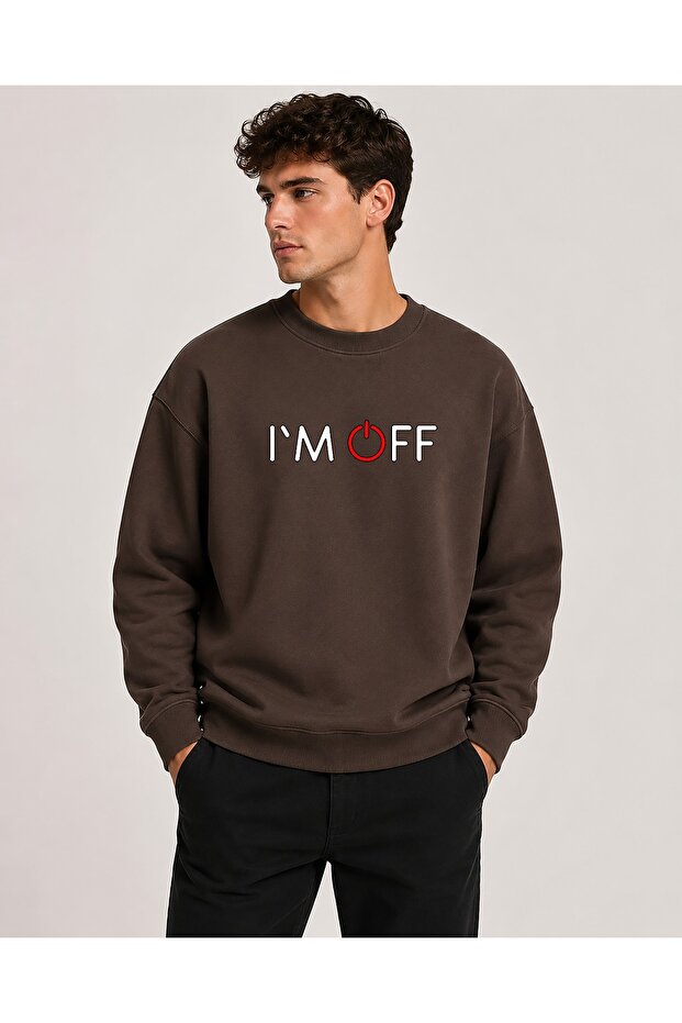 I'M Off Pattern Printed Crew Neck 2 Thread Sweatshirt