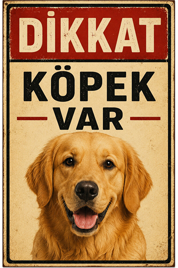 Retro Caution Dog Present Golden Retriever Metal Warning Sign Decorative Plate 20X30 cm