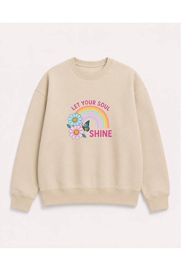 Rainbow Printed 2 Thread Threaded Crew Neck Sweatshirt