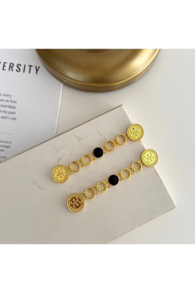 Black Stone Chain Earrings