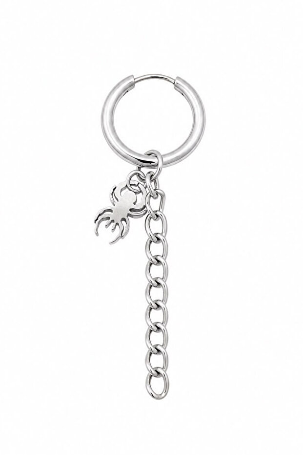 Unisex Silver Color Surgical Steel Dangle Spider and Chain Figured Hoop Earrings 1 Piece