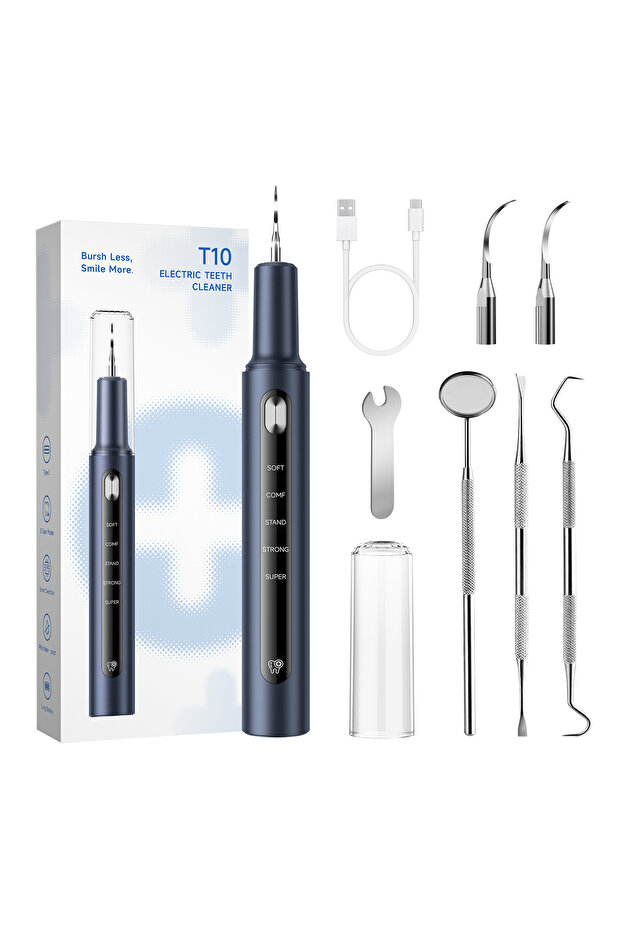 blue CURVY MOON T10 Electric Ultrasonic Calculus Scaler Tartar Eliminator Tooth Whiting Cleaning 5 M