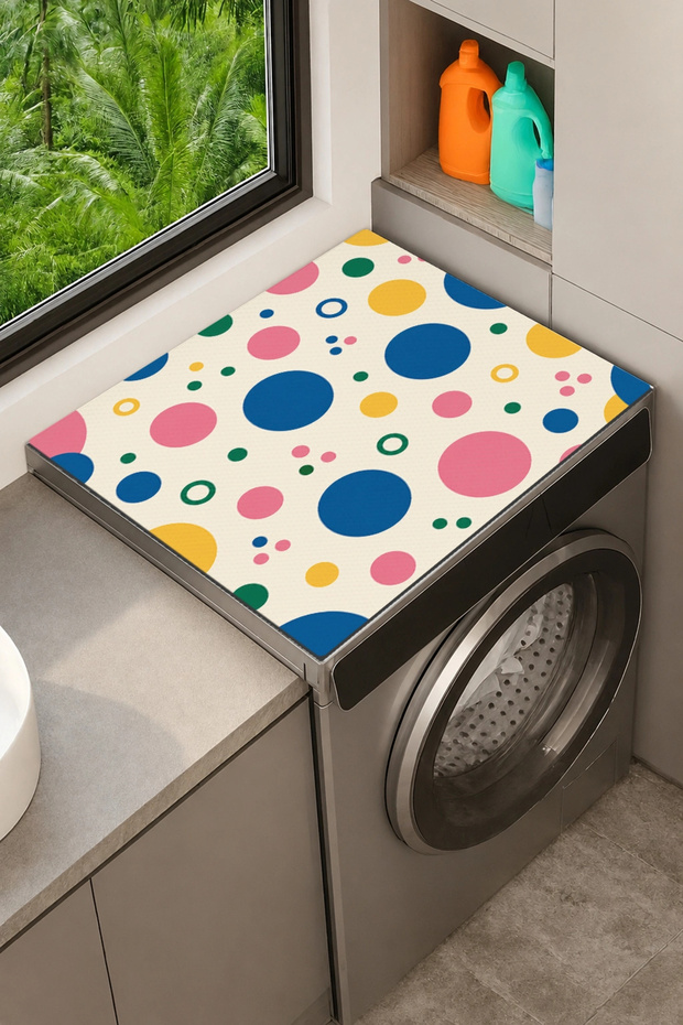 Clothes Dryer Top Organizer Mat Liquid-Proof Cover Colorful Bubbles
